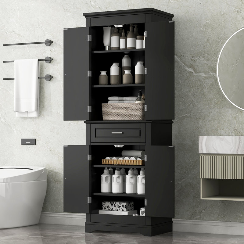 Tall Bathroom Storage Cabinet with Multi-Functional Storage Space, Black