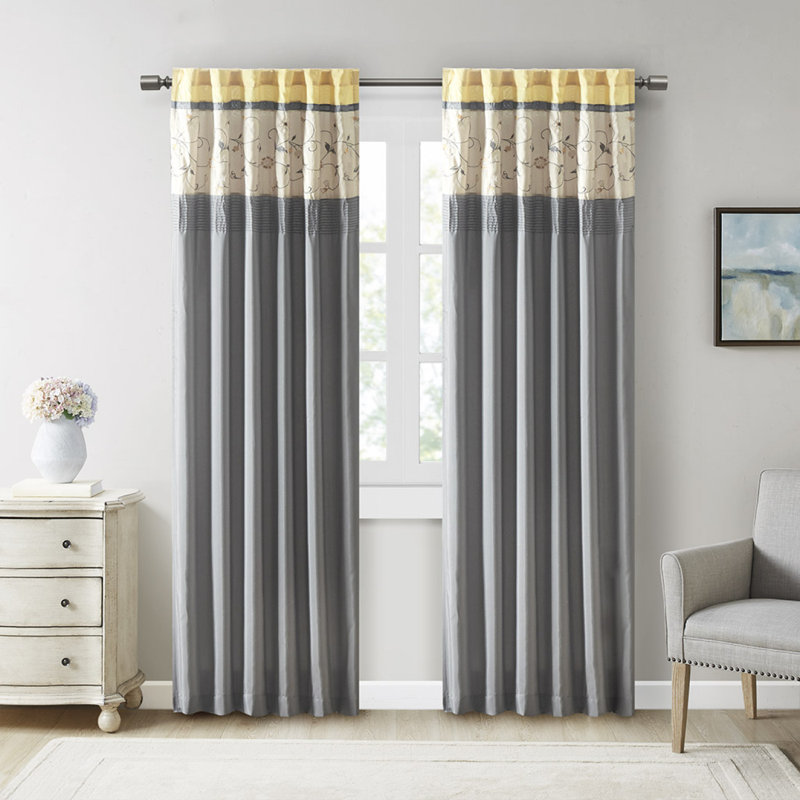 Embroidered Curtain Panel, Yellow, 2 Panels
