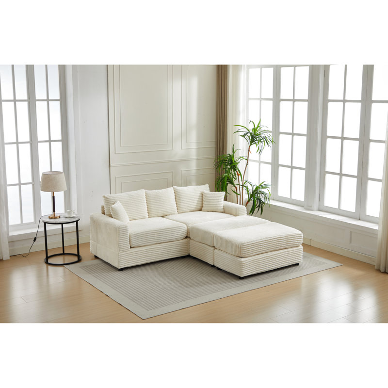 Housses de coussins beiges en velours côtelé avec 2 coussins, canapé modulaire moderne, 2 places, 210 x 142 x 78 cm, 2 robustes et chics, et assemblage rapide, durable