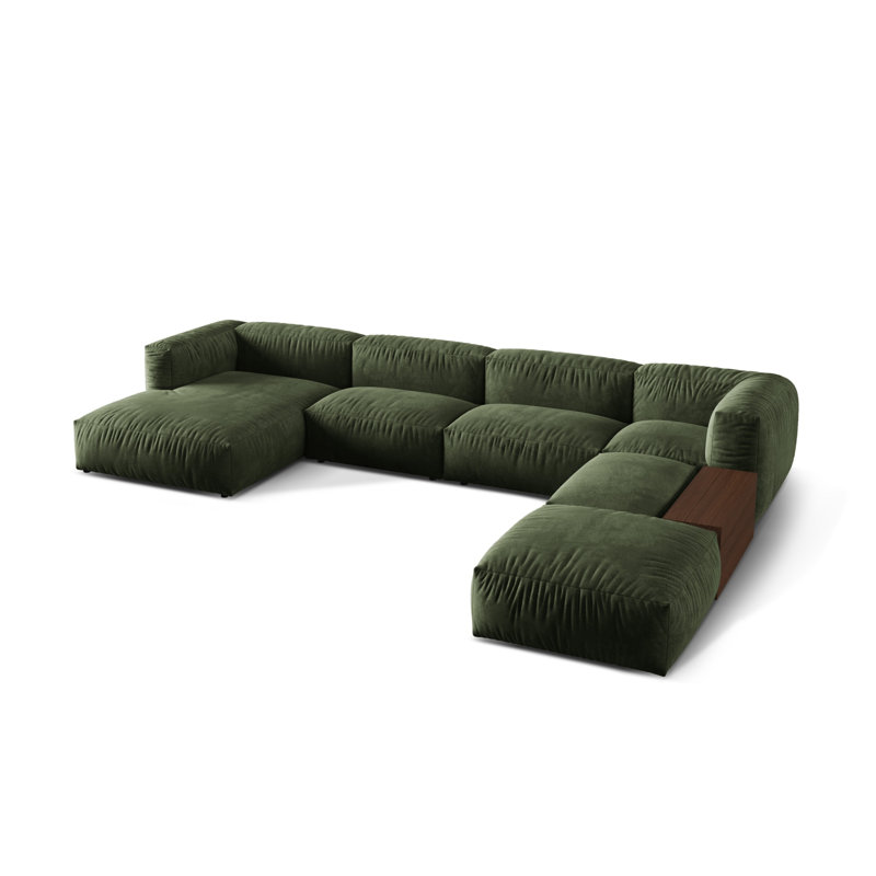 Bedar 5 Seater Velvet Corner Sofa , Left Hand Facing, Green