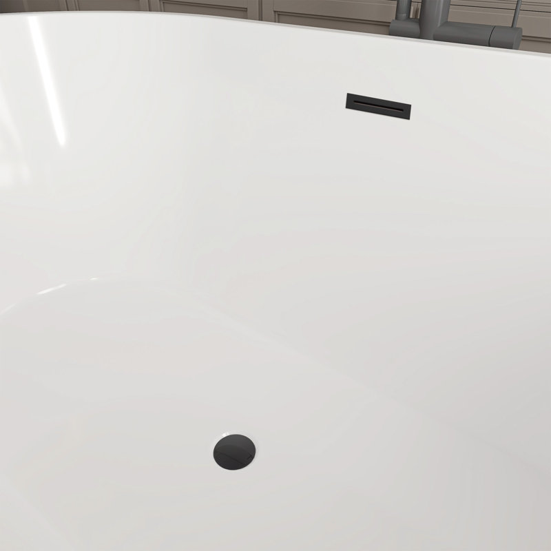 54'' x 29'' Freestanding Soaking Acrylic Bathtub, White/Matte Black
