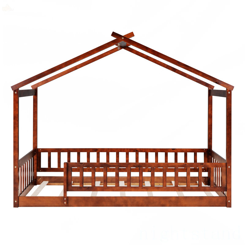 Cadre de lit en bois avec clôture, Noyer, Simple