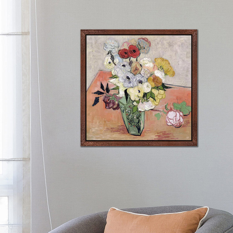 Japanese Vase with Roses and Anemones, 1890 by Vincent Van Gogh - 1 Piece Painting on Canvas, 93.98 cm H x 93.98 cm W