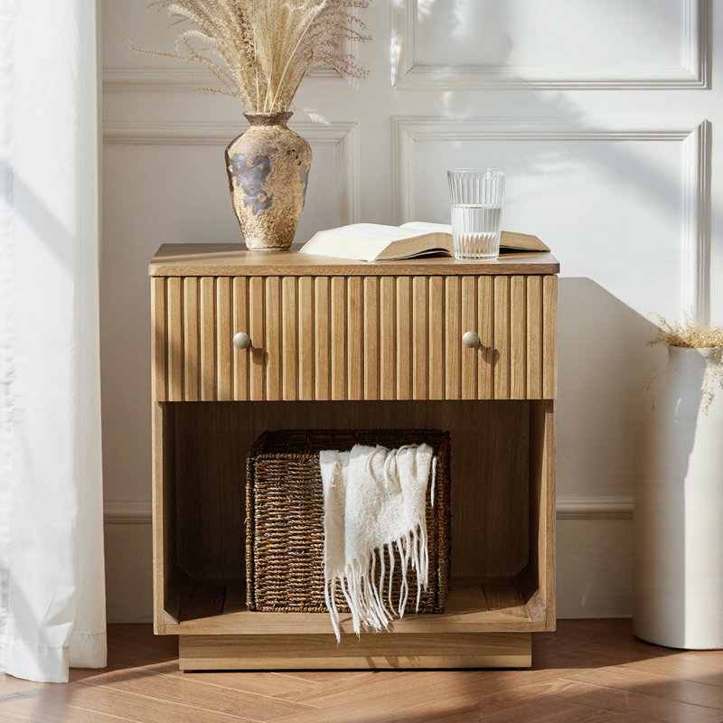 Kaybri 23.5" W Wood End Table with Hidden Compartment and Charging Station , Acorn