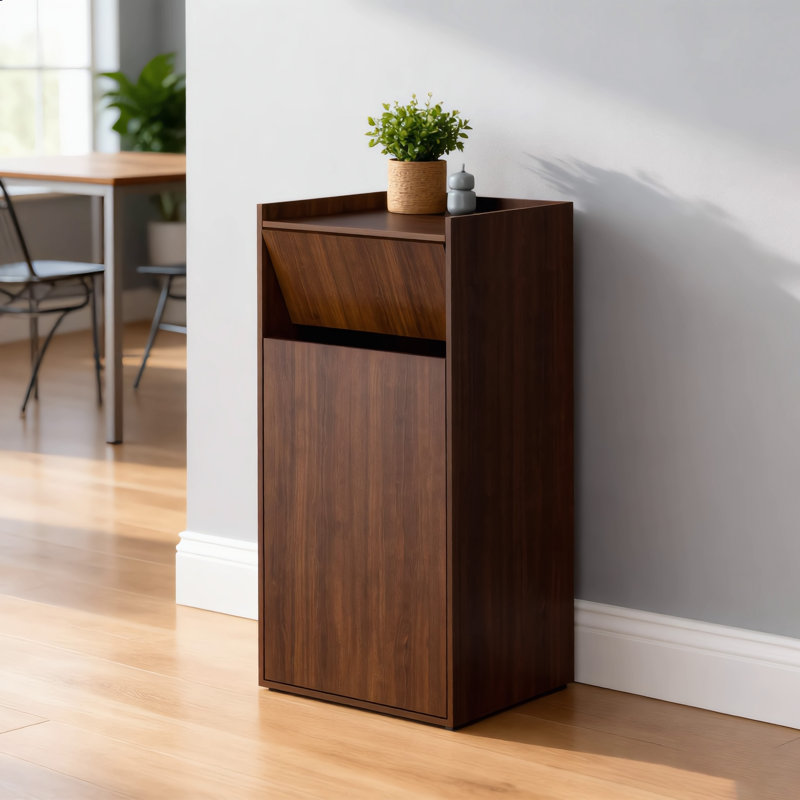 Armoire à ordures en bois 50 gallons, poubelle autoportante en bois à l'épreuve des animaux de compagnie, bac de recyclage pour la maison et l'utilisation commerciale, acajou, brun