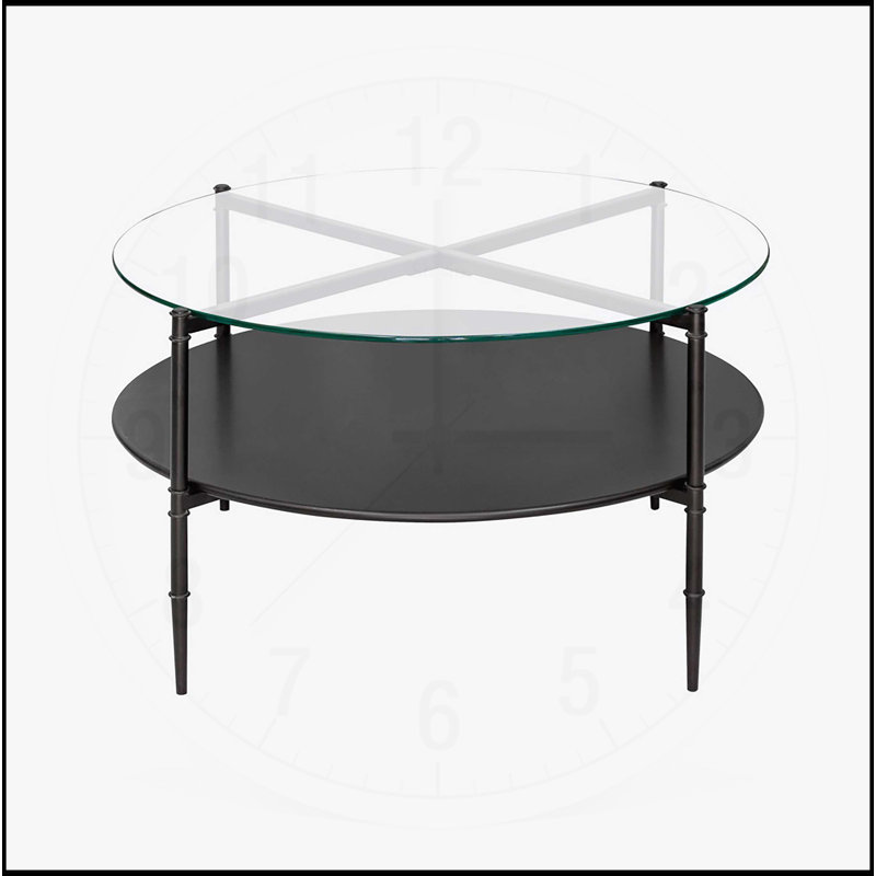 Table basse ronde avec plateau en bois et verre interchangeables