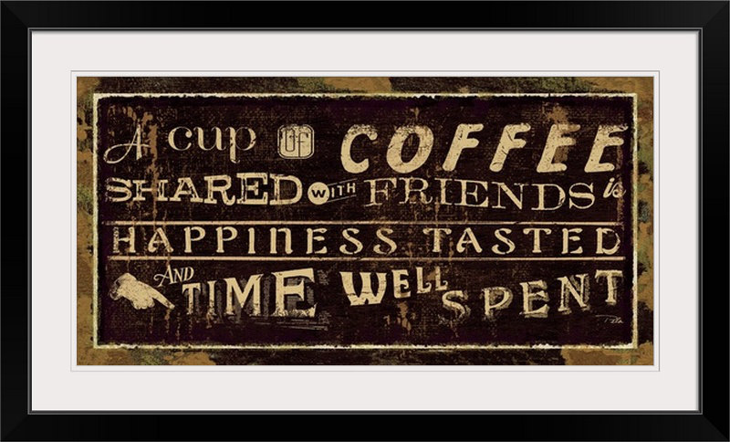 «Coffee Quotes III» par Pela Studio - impression d'art textuel, Cadre noir, H 32 po x l 56 po x P 1 po