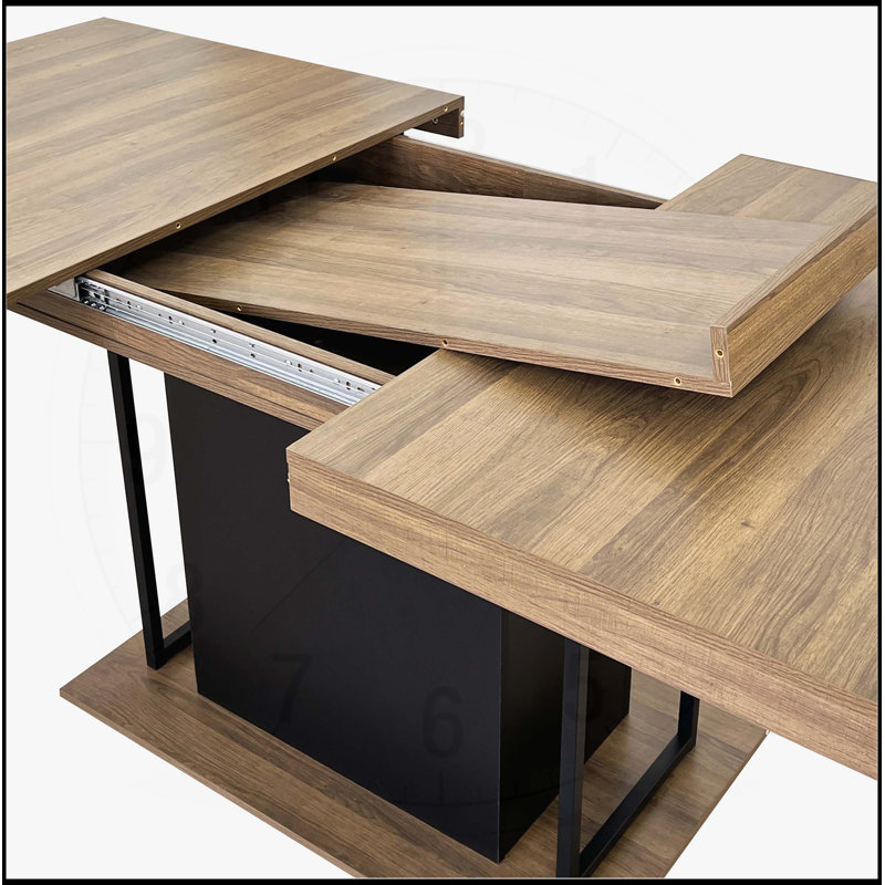 Table de salle à manger extensible pour 6 à 10 personnes, bois vieilli et finition noire, 160 à 200 cm, pour les grands rassemblements