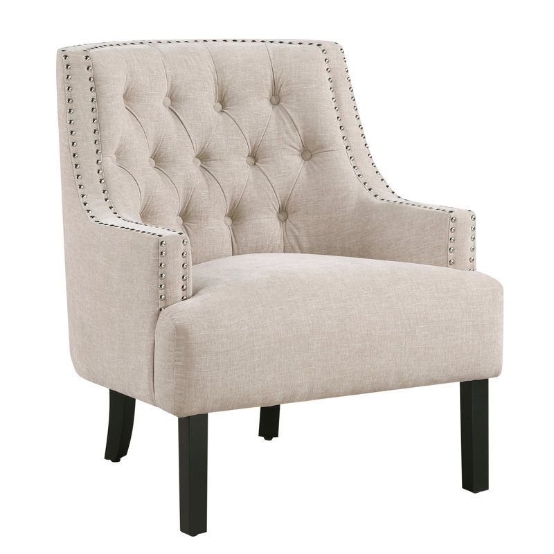 Chaise rembourrée en bois massif chenille, garniture cloutée, hauteur de l'ensemble de 27 po, fabrication de tissu de salon et de contreplaqué, profondeur d'assise de 22,5 po, espace