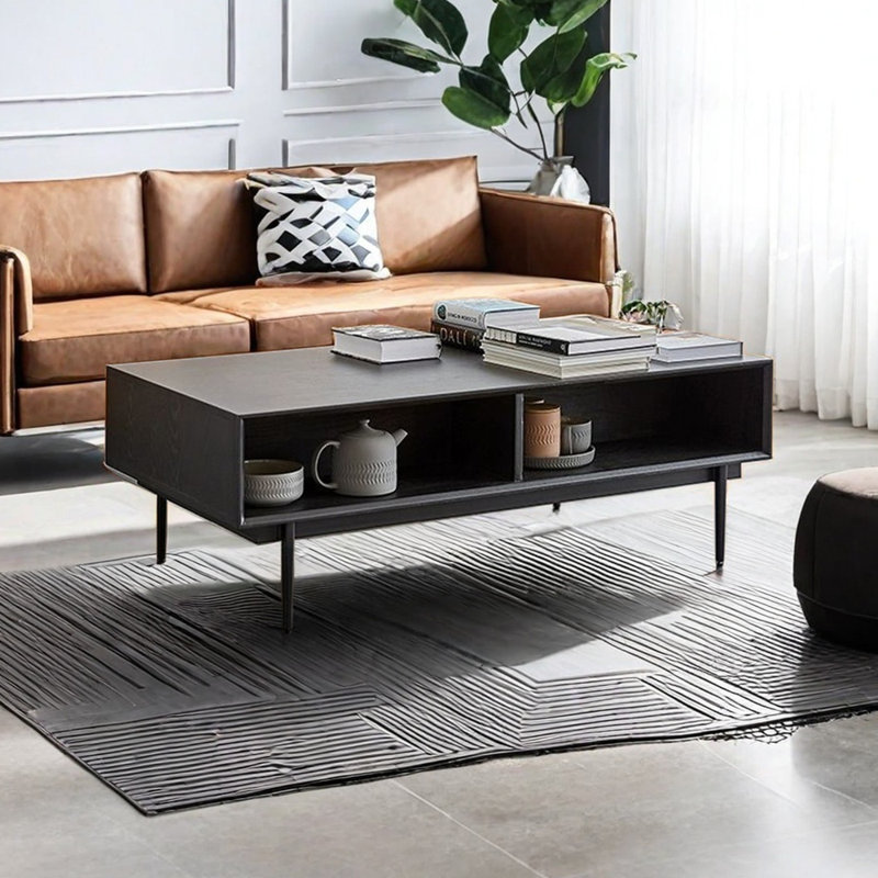 Table basse rétro avec sculptures Retro, Noir, noir, noir, noir