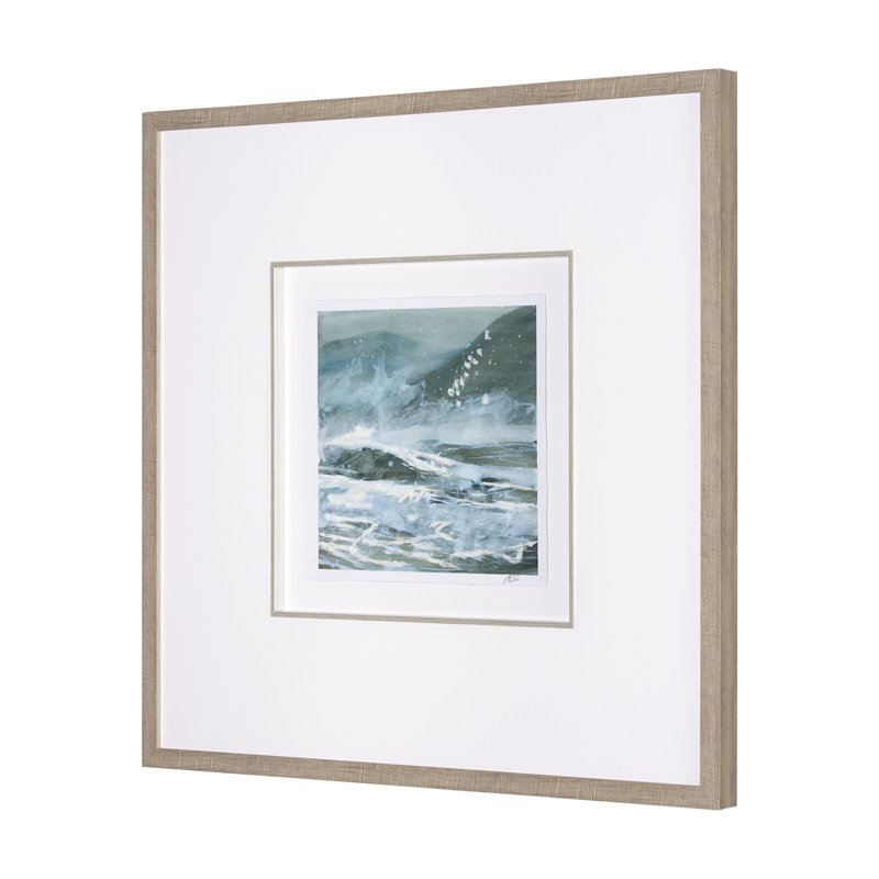 «Coast By Studio», reproduction d'art encadrée à la main matte sous verre, H 31,5 po x l 31,5 po, Stormy Coast II, Blanc