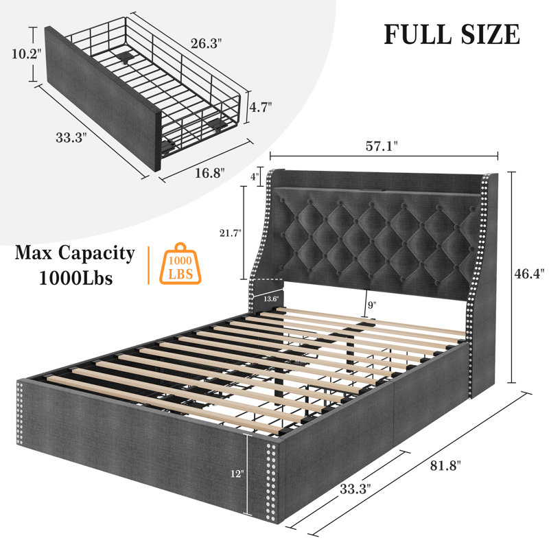 Bed, Full , Grey