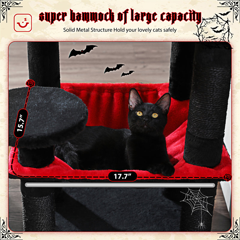 Gothic Black and Red Sisal Cat Tree with Hammock
