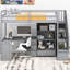 Lit mezzanine simple avec bureau en L, armoire, tiroirs et escalier sélectif - gris contemporain-339775536