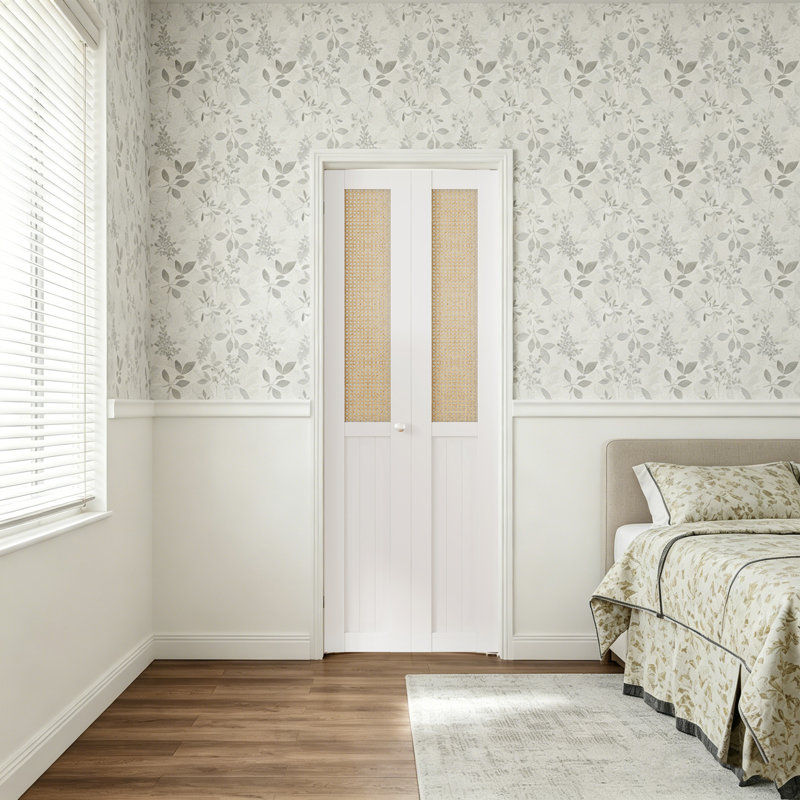 Portes doubles pliantes en rotin avec quincaillerie intérieure non finie pliante, 24 po x 80 po