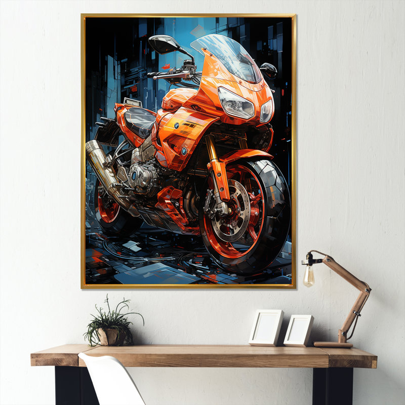 Motif géométrique de vélo - impressions sur toile de moto, H 32 po x l 24 po, Cadre photo noir