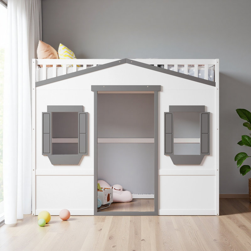 Lit mezzanine simple avec échelle, Blanc / Gris