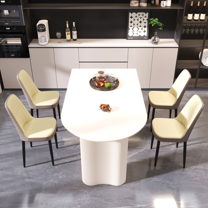Ensemble de chaises de table et de salle à manger 63 po., Noir, Beige, Beige