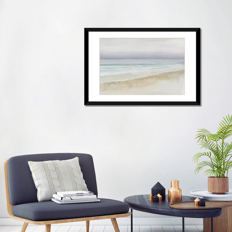 «Serene Seaside», reproduction d'impression sur toile tendue, H 16 po x l 24 po x P 1 po, Papier avec cadre noir, Blanc