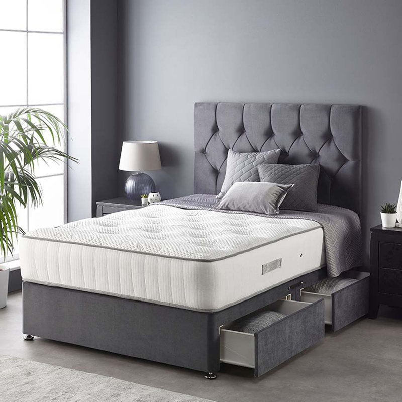 Boutique Pocketsprung Divan Bed Set, Steel, 2 Drawers, Double (4'6)