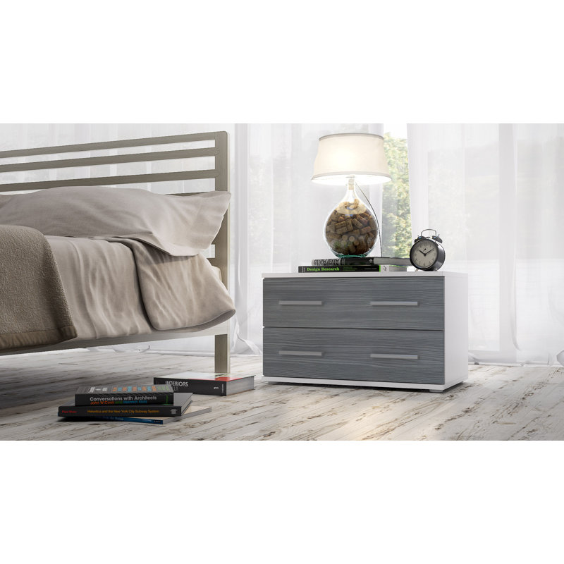 Janney 59.99cm W Wood Bedside Table, Matt white/Avola anthracite