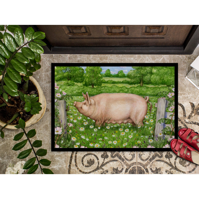 Tapis d'extérieur antidérapant Pig In Dasies, Rectangle 2 pi x 3 pi