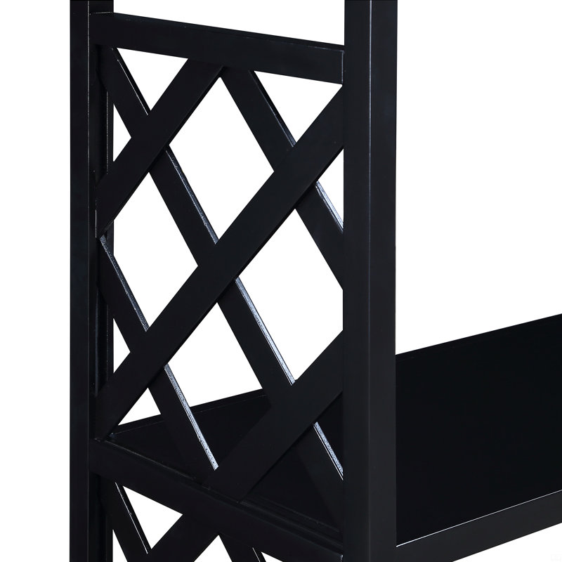 Console Table 3-Tier With Storage Shelves,Open Bookshelf Bookcase With Solid Wood Legs, Black