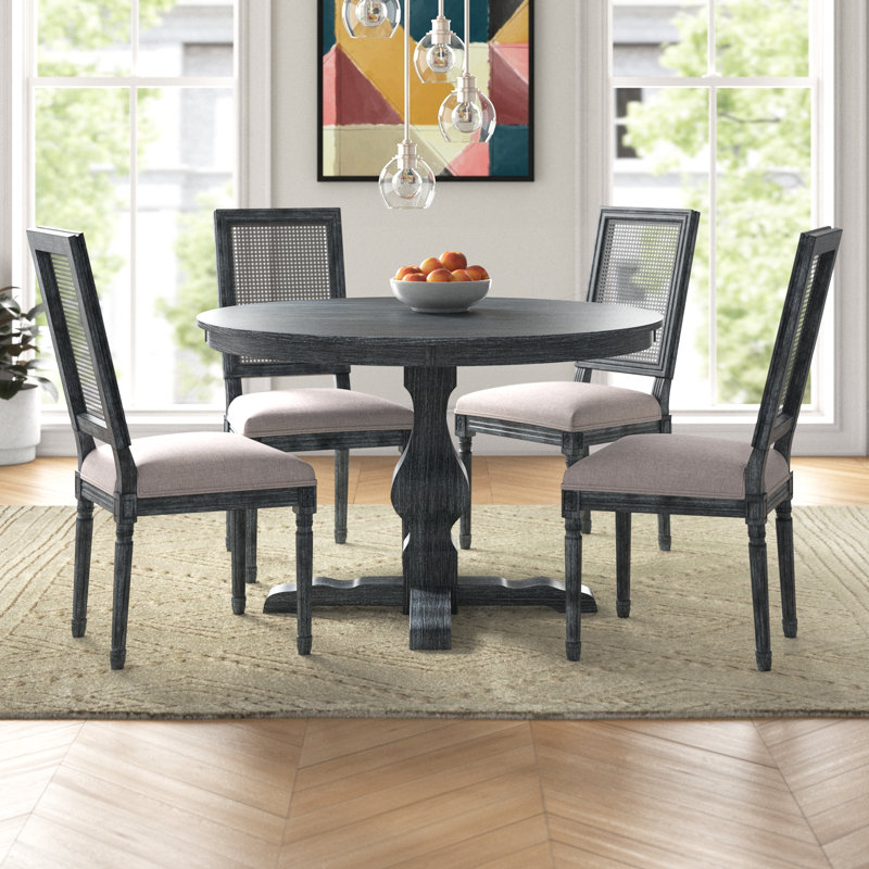 Burslem 4 - Person Pedestal Dining Set, Gray, Gray, Gray/Black