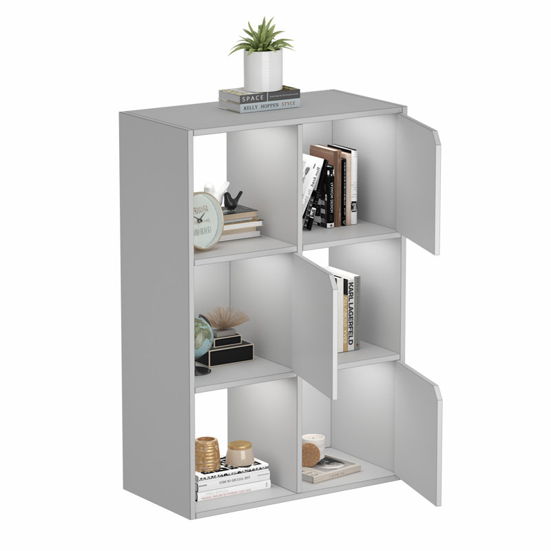 Bibliothèque 6 compartiments avec porte d'armoire, Blanc / Blanc