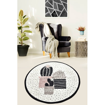 Élégant tapis rond noir et blanc de 47,2 po de diamètre | 100% polyester, hauteur des poils de 0,4 pouce, antibactérien, antidérapant Lavable à la machine à 30 ° C | Parfait pour le salon, la chambre à coucher et la décoration intérieure