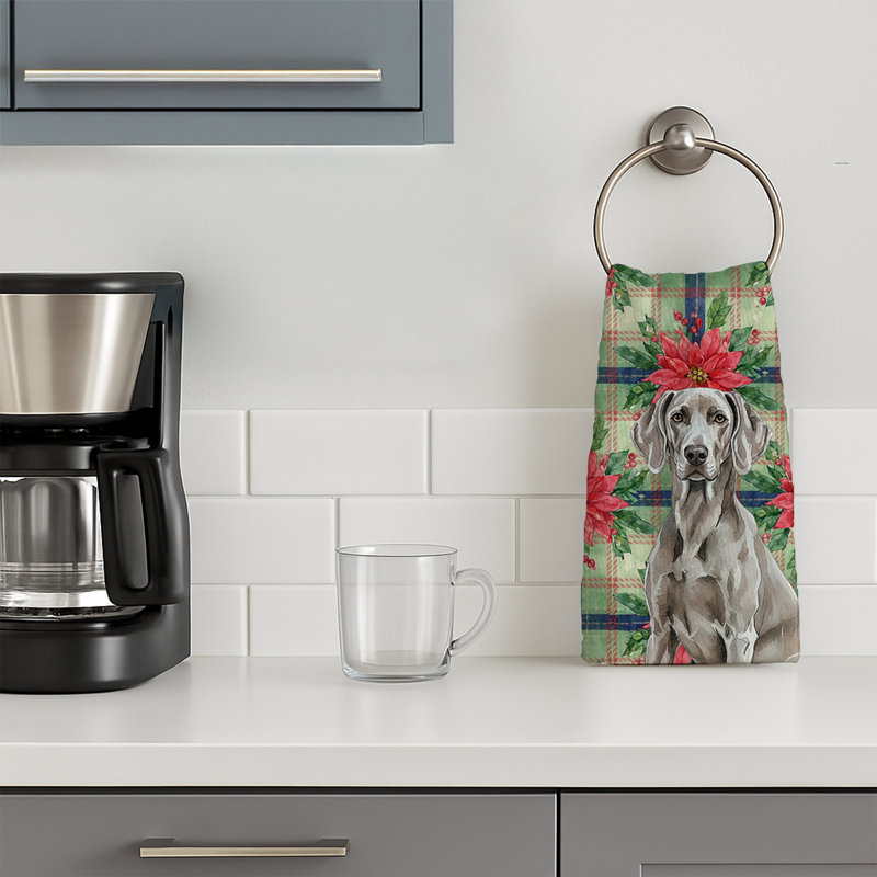 Weimaraner Christmas PoinsettIas Kitchen Towel, Gray Weimaraner