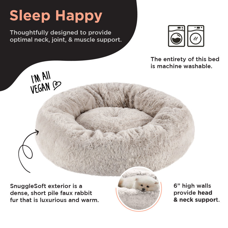 Small Orthopedic Brown Faux Fur Round Dog Bed