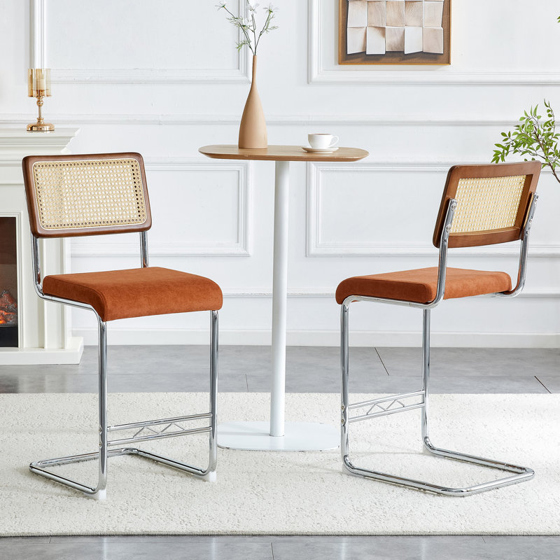 Tabourets de bar confort, ensemble de comptoir de cuisine moderne en métal et en rotin de bois