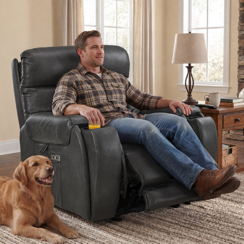 Fauteuil inclinable électrique de 27 po de largeur avec massage vibratoire et chaleur, appui-tête réglable, Dark Grey