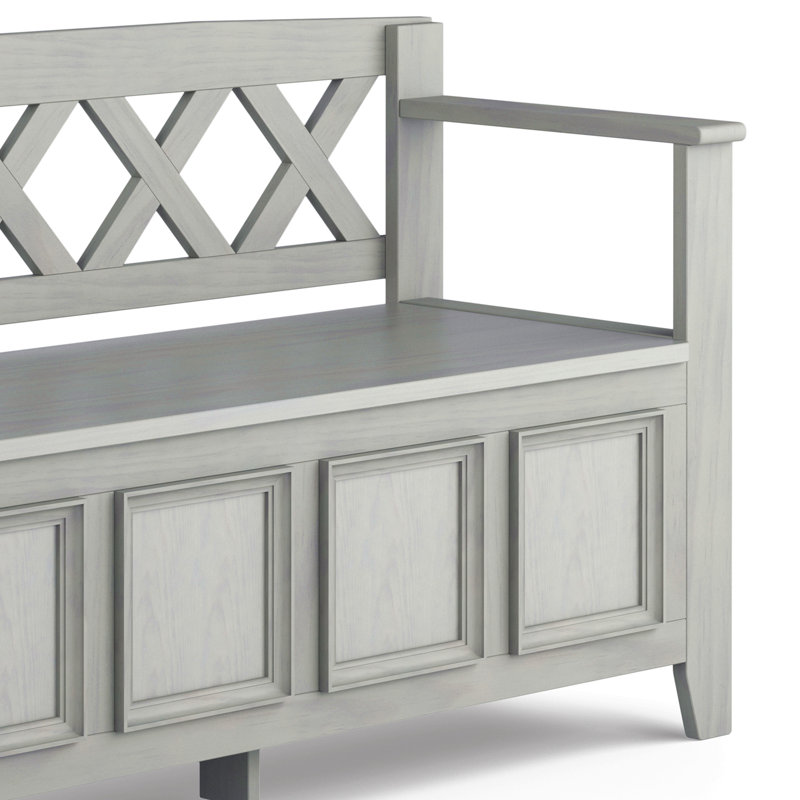 Solid Wood Entryway Storage Bench, Light Gray