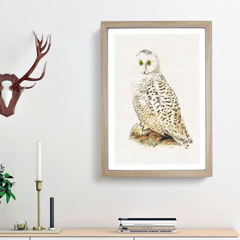 Snowy Owl by Von Wright - Picture Frame Painting Print, Oak Framed, 87cm H x 62cm W x 2cm D