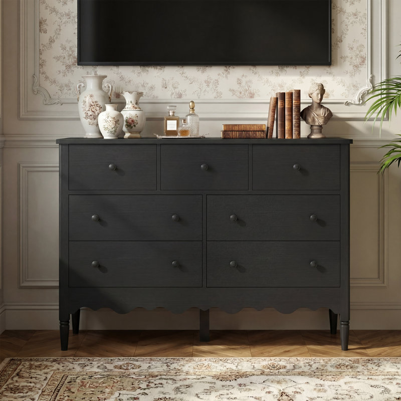Commode 43,3 po avec tiroirs en bois, Noir