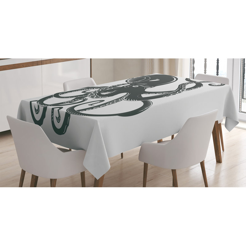 Nappe Octopus, caricature de personnage de poulpe noir avec des tentacules de curling nageant sous l'eau, housse de table rectangulaire pour décor de cuisine de salle à manger, 52 po x 70 po, noir