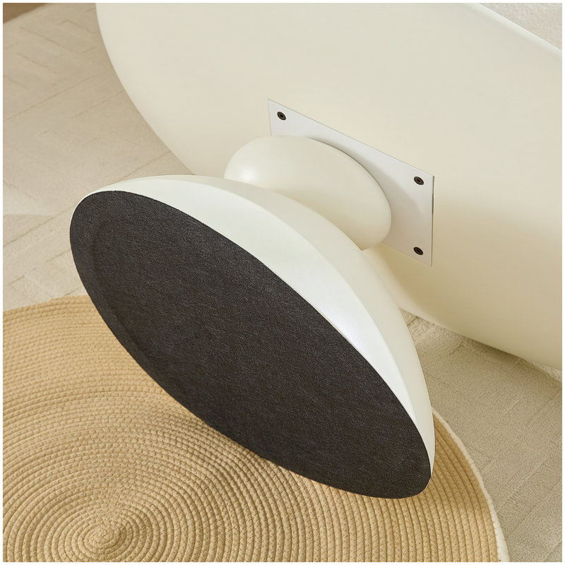Table basse elliptique moderne en forme de pierre moderne, base sculpturale pour petits espaces, finition blanc laiteux