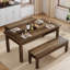 Ensemble de table de salle à manger 3 pièces avec 2 bancs, table de cuisine en bois de ferme avec 2 bancs-597688929