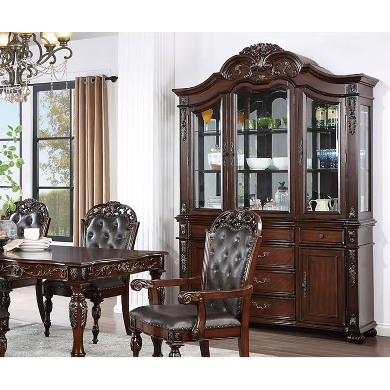 66.4"W Traditional Hutch & Buffet, Brown Cherry