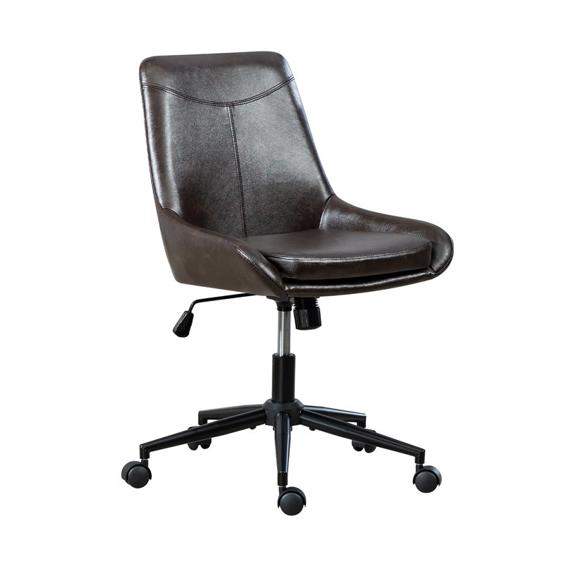 Chaise de bureau pivotante en faux cuir avec accoudoirs inclinables et hauteur réglable, brun noir,  Similicuir noir et brun