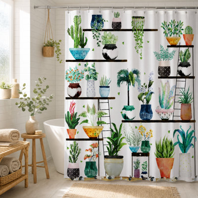 Floral Shower Curtain with Hooks Included
