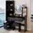 17" Diameter Led Vanity Table With 3 - Color Adjustable Brightness Touch Control Mirror, Full Body Mirror Cabinet And Cushioned Stool, American Design, Material, Black, 42.06 In Depth, 13.99 Width,