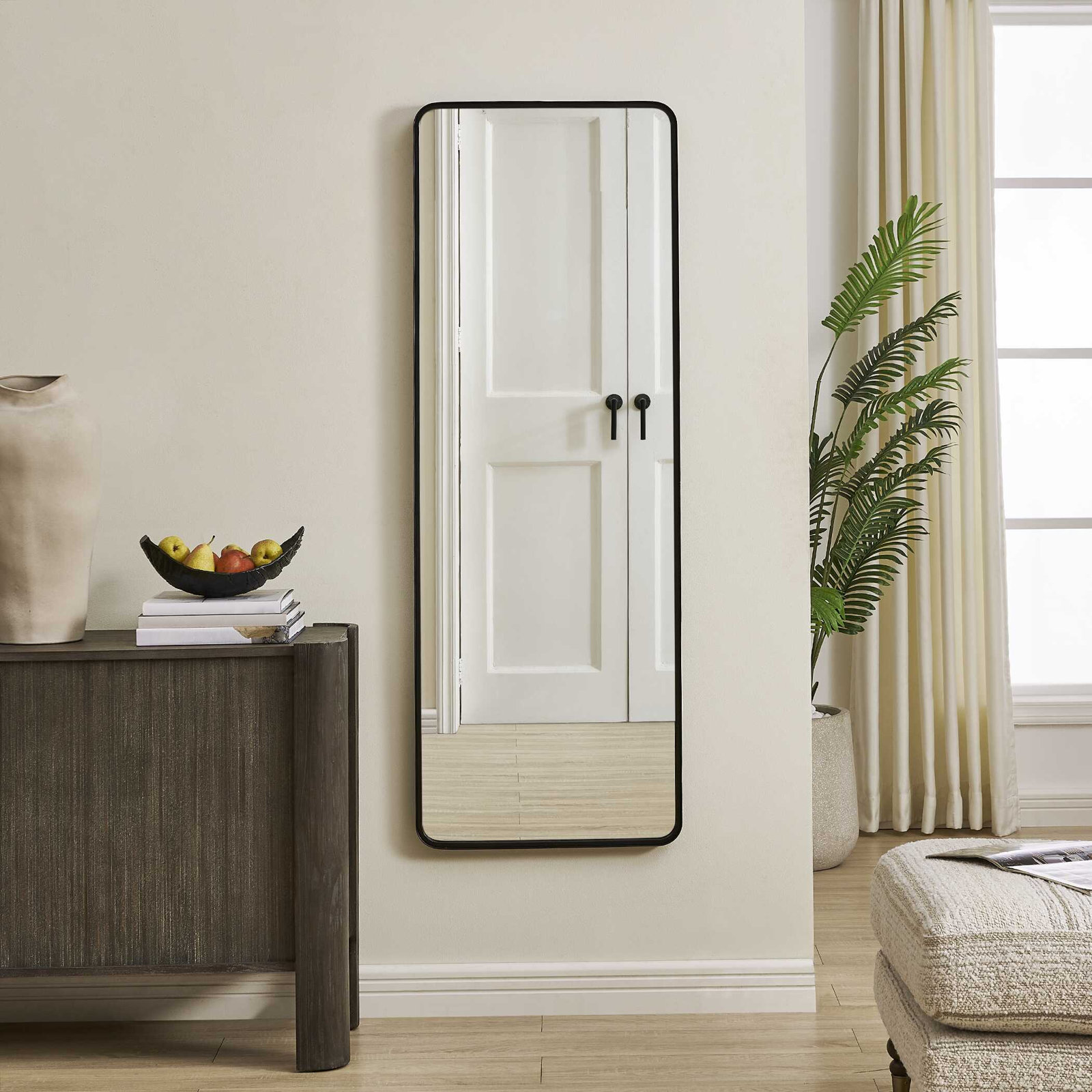 Adrienne Accent Mirror, Satin Black, 59" x 21"
