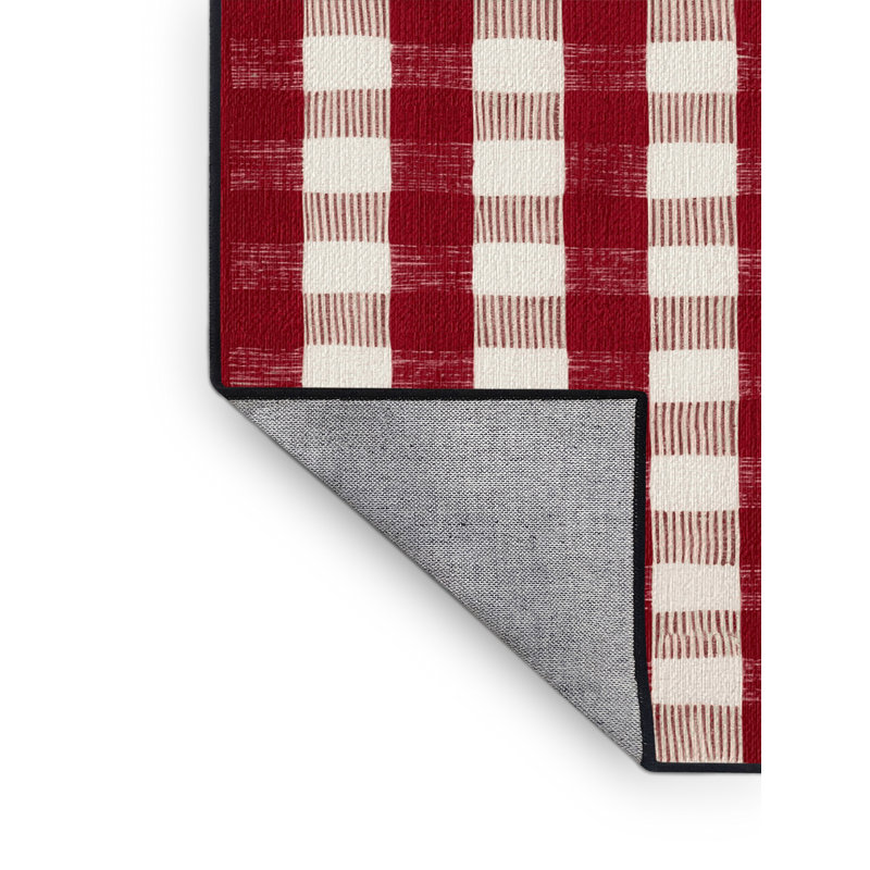 Washable Gingham Checks Farm Area Rug, Round 4'