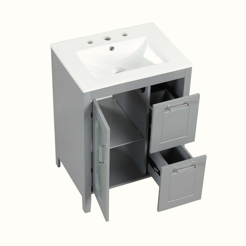 Rease 24'' Single Bathroom Vanity with Solid + Manufactured Wood Top, Gray