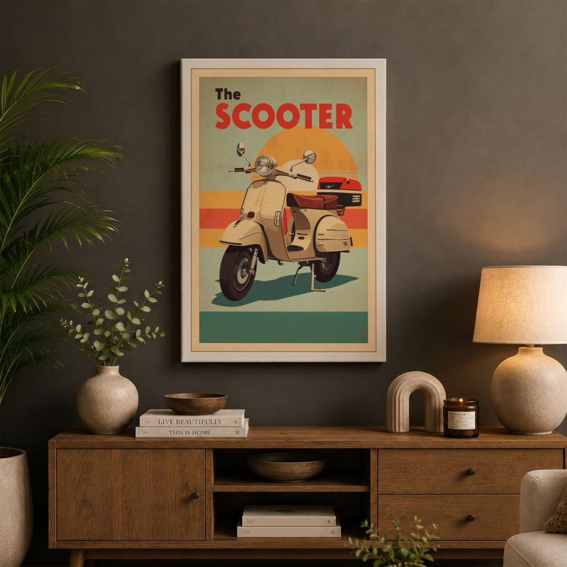 The Scooter Retro - Wrapped Canvas, 36x24 - 91.4 x 61.0 cm, Cream Border