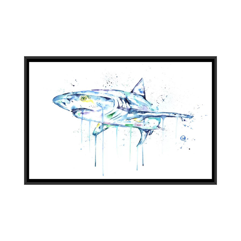 " Shark " by Lisa Whitehouse, Black Floater Framed Canvas, No Mat, 32" H x 48" W x 1.5" D