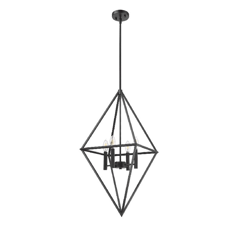 Luminaire suspendu géométrique unique à 4 lumières, Noir